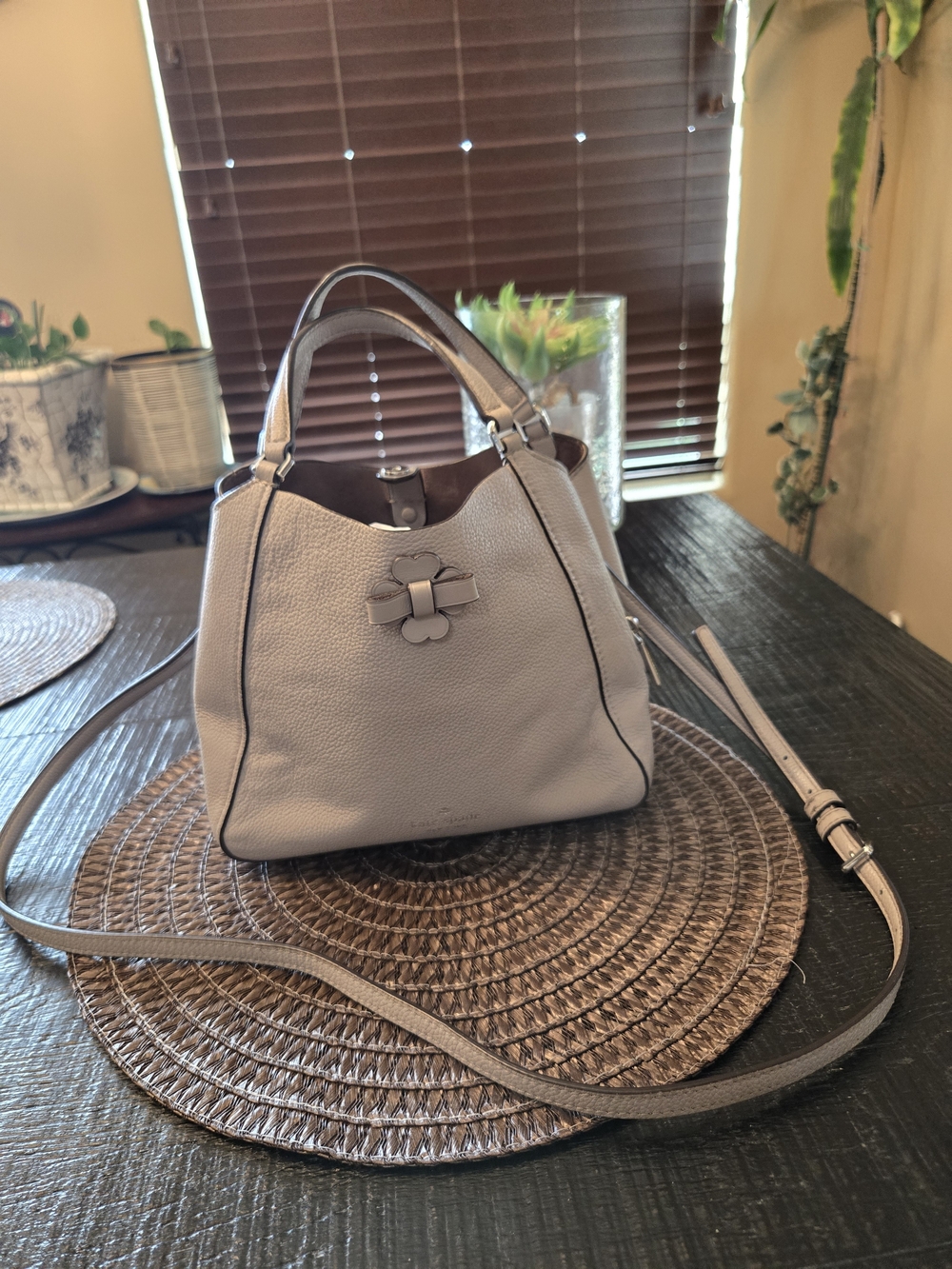 kate spade Pebble Leather Satchel in Light Gray with Crossbody Strap
